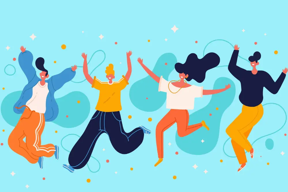 illustration of happy people jumping