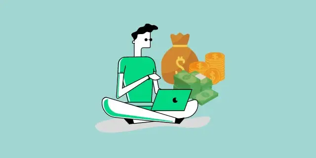 illustration of graphic designer sitting on computer and making more money