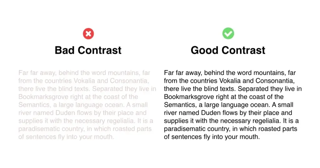 Example showing effects of good and bad contrast on text
