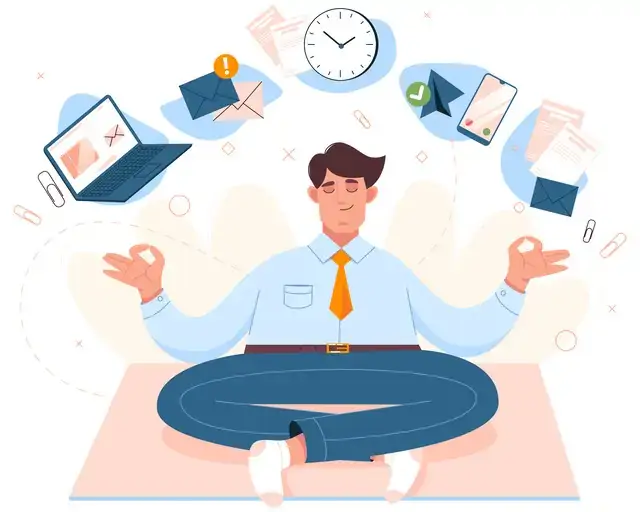 work life balance illustration of meditating man sitting in lotus position