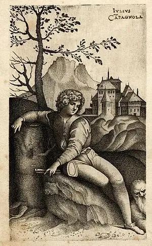 The Young Shepard by Giulio Campagnola using the stippling shading technique around 1510