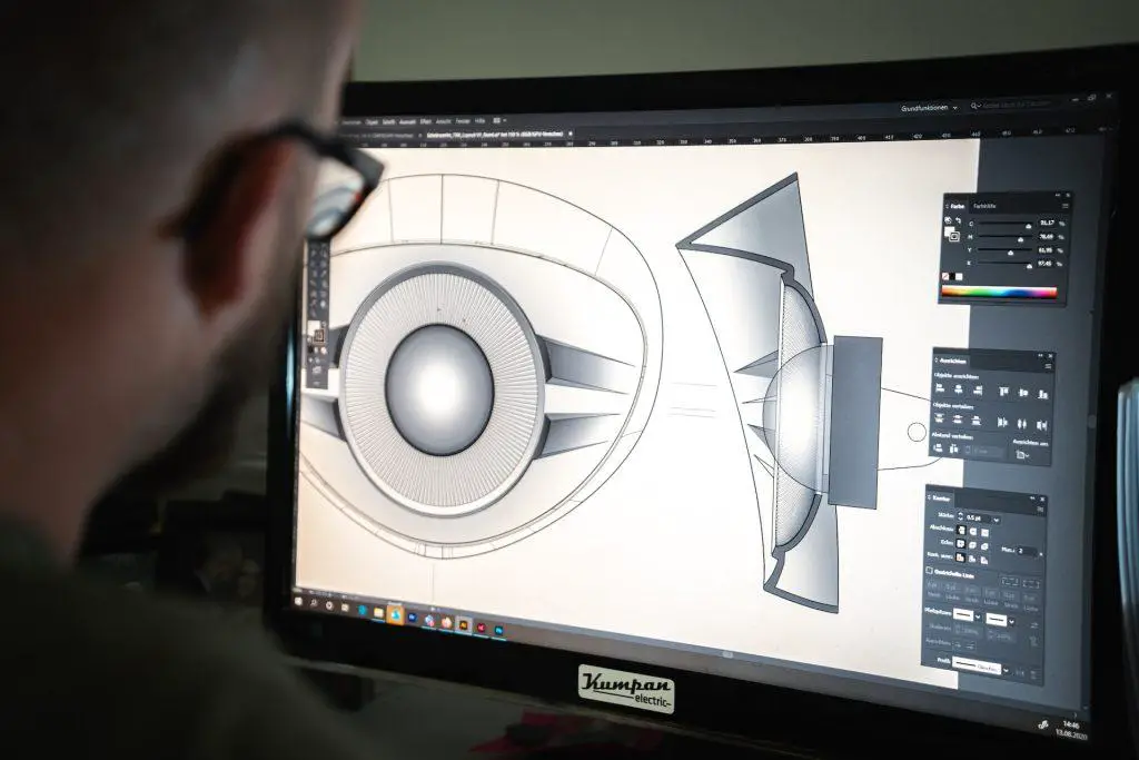 Product designer creating concept art on AutoCAD