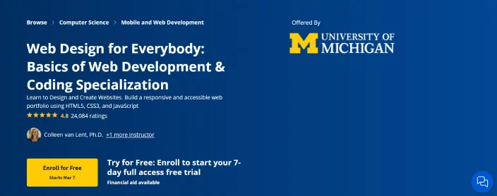 Web Design for Everybody Course by University of Michigan from Coursera