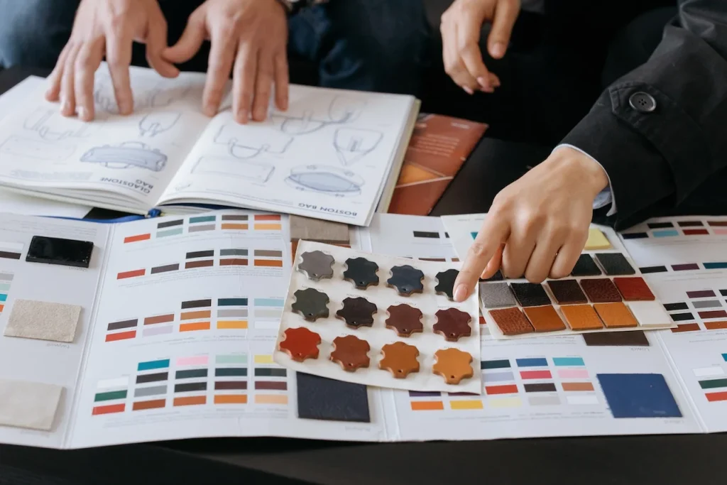 Art director choosing color samples for a brand