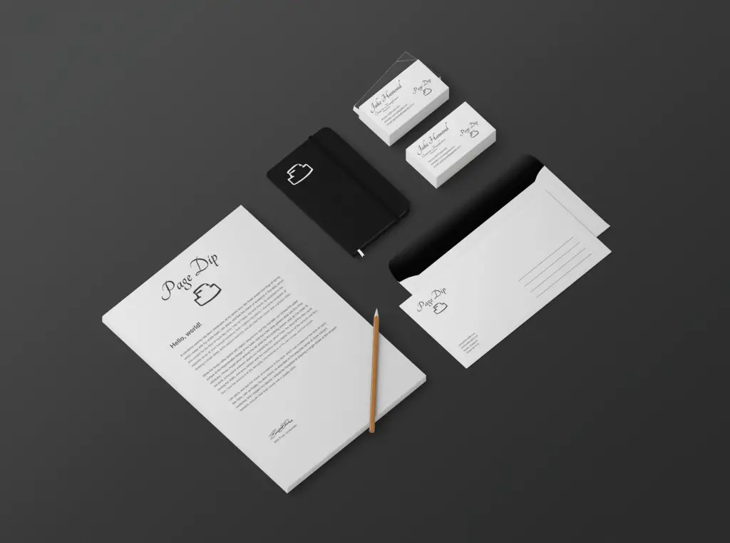 branding material presentation on black table