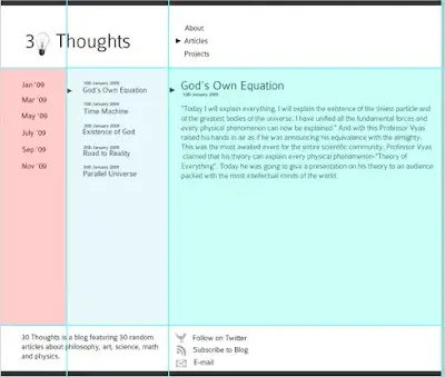 minimalist blog layout with 3 columns highlighted