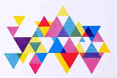 geometric pattern of different colored triangles