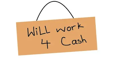 an illustration of a cardboard begging to work for money
