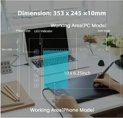 Huion H610 Pro V2 active area example