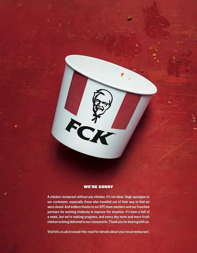 KFC FCK Chicken Bucket Marketing campaign and apology letter