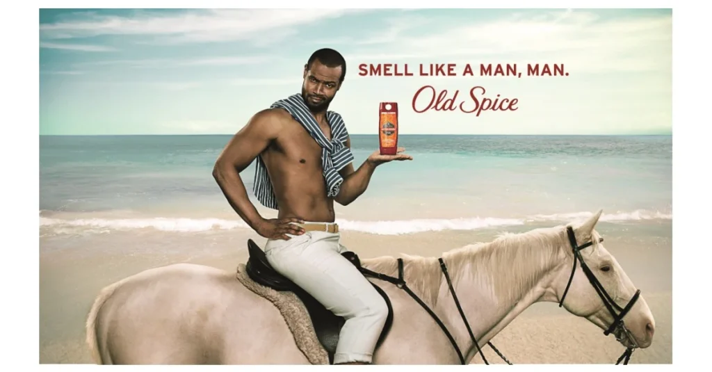 The old spice guy commercial with Isaiah Mustafa sitting on horse holding a bottle of deodorant