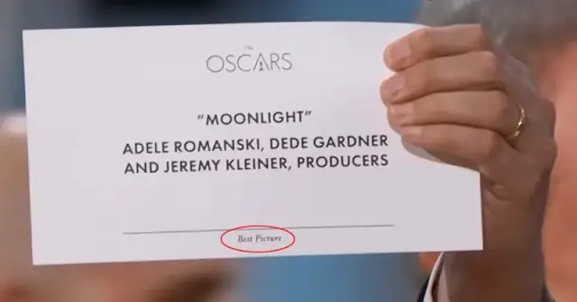 Oscars call out card for best picture Moonlight