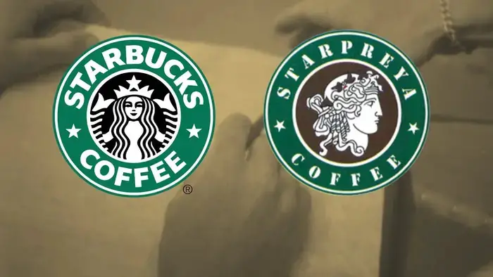 comparison of the similarity between the Starbucks and Starpreya logo