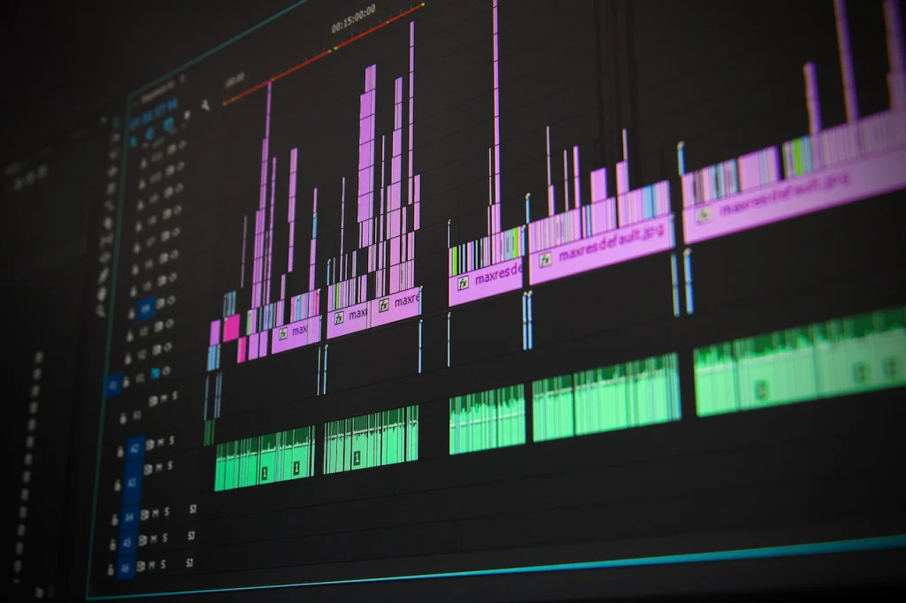 video editor interface showing different clippings of audio tracks