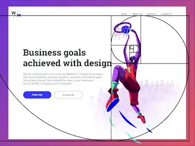 website landing page with golden ratio shown