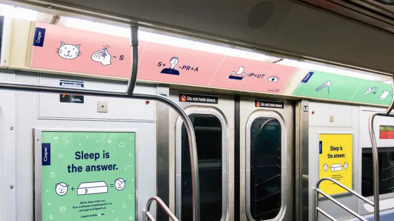 Casper sleep puzzles advertised inside NYC subway