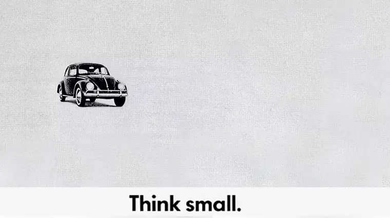 Think Small Ad by Volkswagen for the Volkswagen beetle
