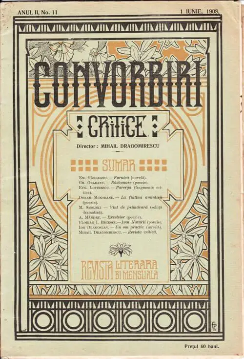 Art Nouveau cover of Convorbiri Critice magazine