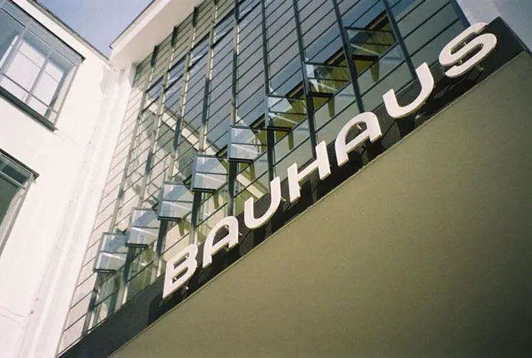 Herbert Bayer's proposed typeface in the signage for the Bauhaus building at Dessau