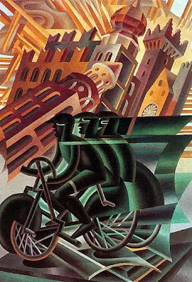 Fortunato Depero, Il ciclista attraversa la città, 1945