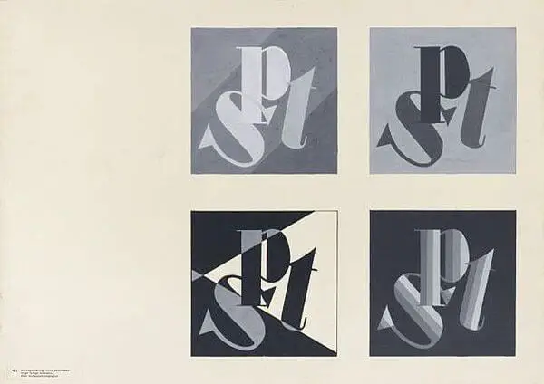 "Differently colored treatment of a letter composition", teaching Joost Schmidt advertising department, Friedrich Reimann, 1931-1932