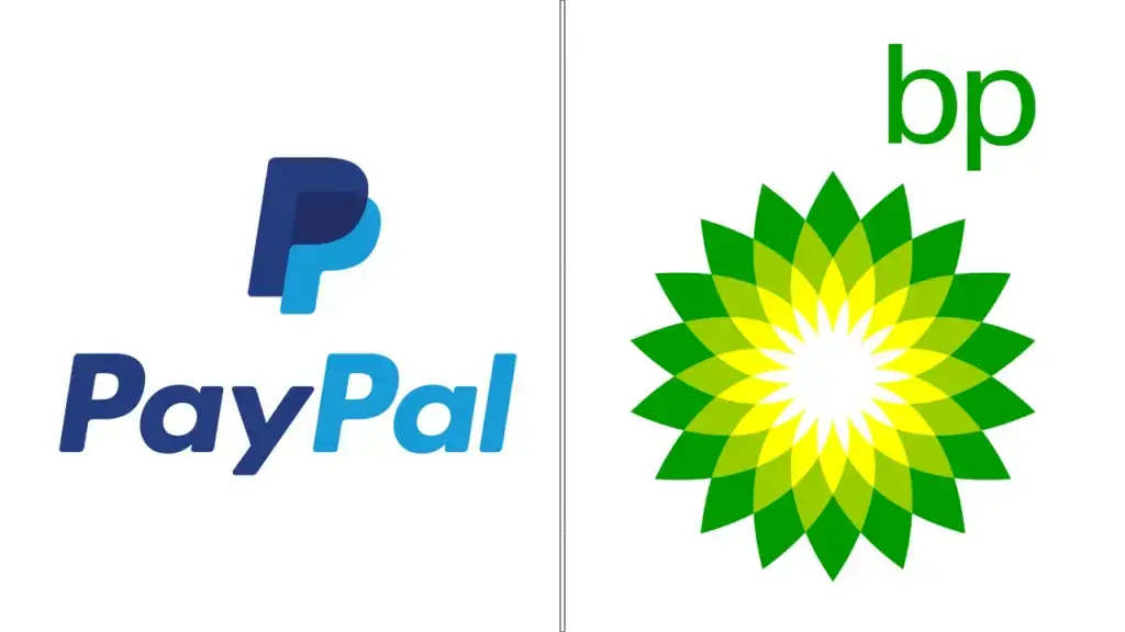 PayPal logo and British Petroleum logo color scheme comparison
