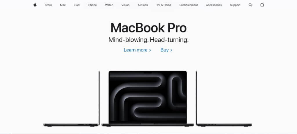 Homepage of the official Apple website