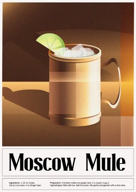 Moscow Mule - Art Deco inspired Cocktail recipe poster by Tugba Ozcan