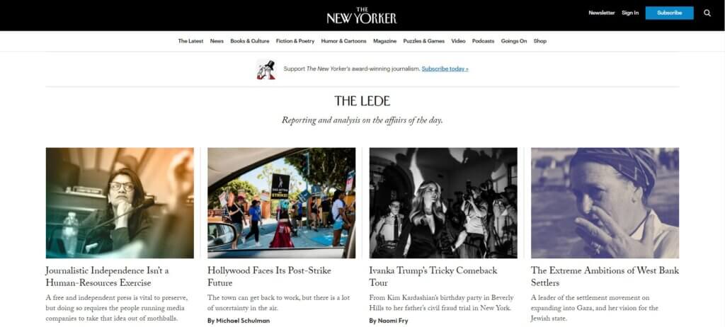 Homepage of The New Yorker